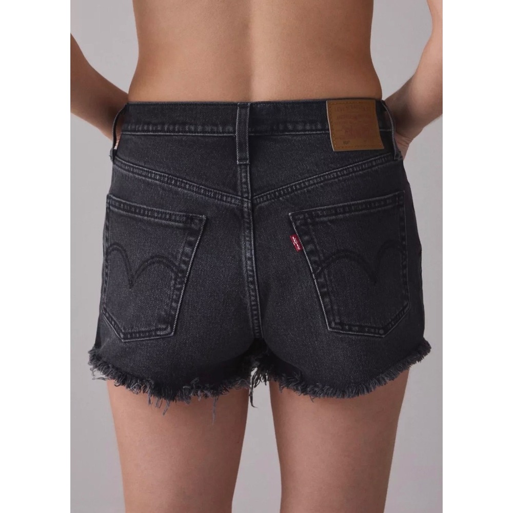 Levis 501 Original Cutoff Denim Shorts Washed Black Button Fly High Rise W32